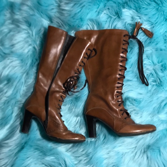 Shoes - Brown lace up / zipper boots size 6